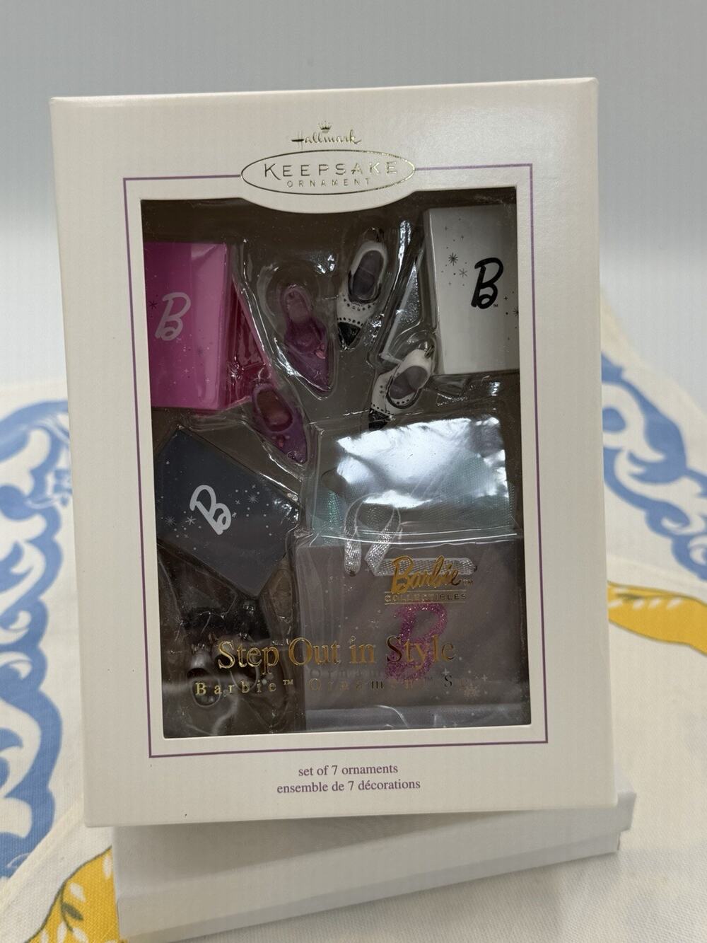 2005 Hallmark 7 pc Ornament Set - Barbie Step Out In Style - Shoes w Boxes & Bag